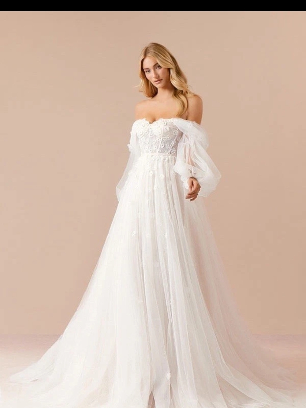 Azazie Airellie Off-the-Shoulder White Floral Tulle Gown Size 12 Nwt